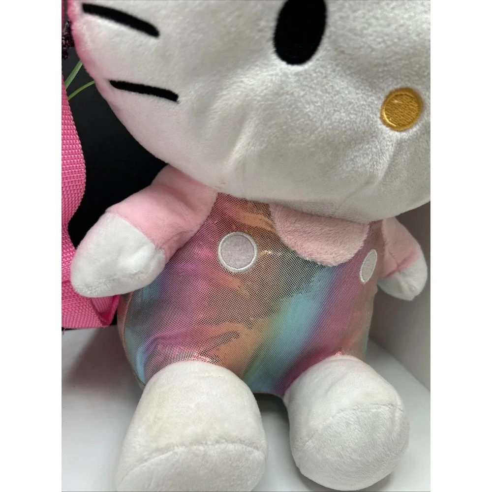 Hello Kitty Rainbow iridescent pink Plush Backpack adjustable straps 10x8x14